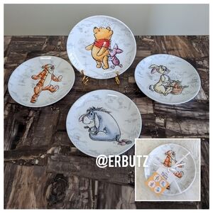 Dsney Winnie The Pooh 4 Pk Character Plate Set, Hundred Acre Wood Map Design 🧭